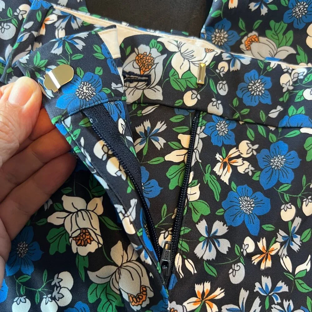 Tory Sport | Tory Burch | Blue Floral Print Straight High Waisted Trouser Pants - Picture 9 of 13